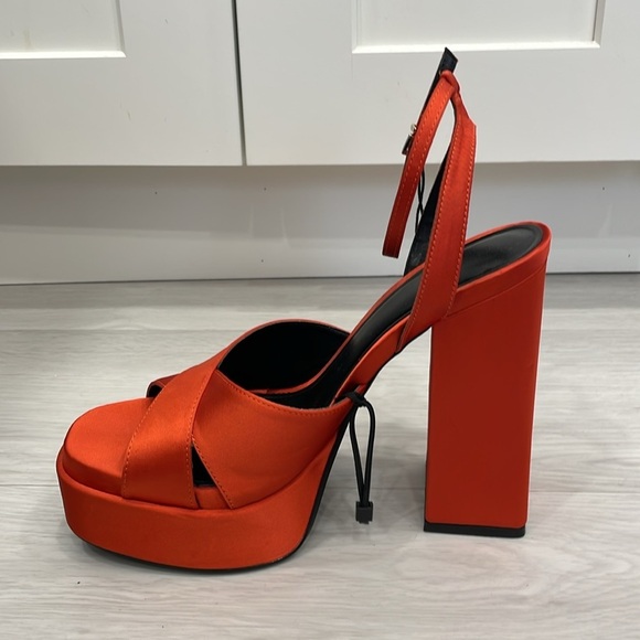 Zara Orange Satin Chunky Platform Heels - Picture 9 of 16